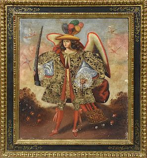 18th C. Cuzco School oil on canvas, Archangel