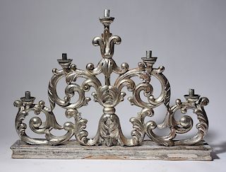 Fine silvered 19th C. or earlier Italian five branch candelabra