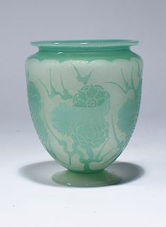 Steuben acid etched green-to-celedon floral vase
