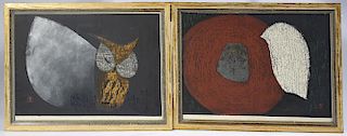 Two woodblock prints by Kaoru Kawano, "Camellia (D)" and "Moonlight Night"