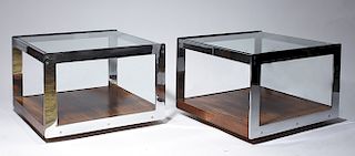 Pair of Richard Young for Merrow Associates chrome and rosewood stands