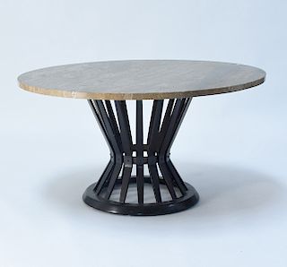 Dunbar ebonized mahogany and travertine marble top coffee table