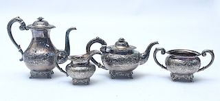 Chinese Export four-piece sterling tea set, made by Yashing