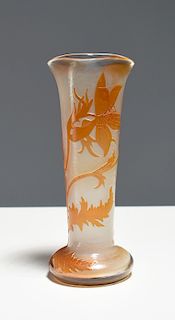 Galle fire polished two color cameo glass vase