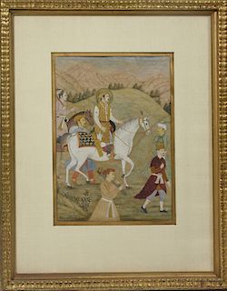19th C. Indian miniature of Prince in a hunting party
