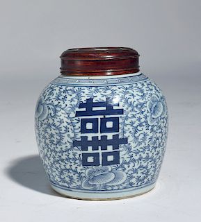 Chinese 19th C. blue and white covered jar