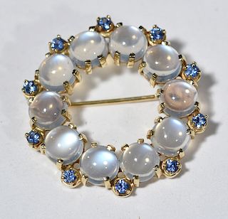 Tiffany & Co. 14K moonstone and sapphire circle pin