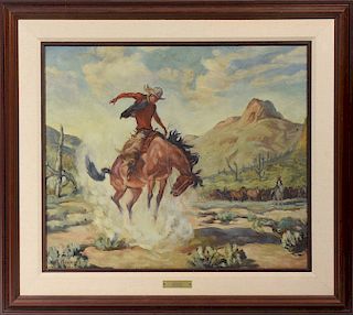 Ruth Koppang (Am b. 1924) oil on canvas of bronco buster