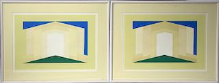 Two abstract serigraphs, "Dux Stratton" ink used glows in the dark