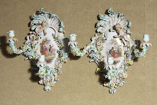 Pair of Rococo style Meissen wall sconces