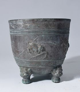 Footed Chinese bronze jardiniere