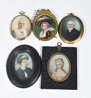 Five oval miniatures, four women, one man