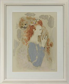 Marcel Vertes (1895-1961) watercolor (?) of young girl with dog