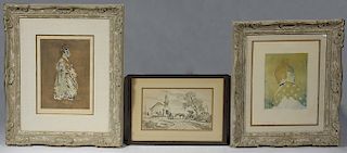 Three framed prints, two Toulouse Lautrec, one Benton