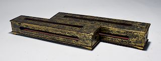Pair Korean lacquered scroll boxes
