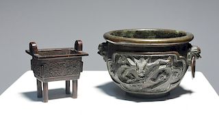 Two Chinese bronze planters