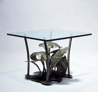 Modern welded iron mushroom motif coffee table