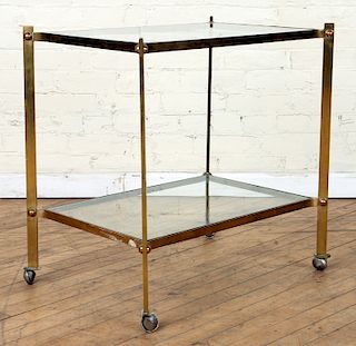 BRONZE TWO TIER SIDE TABLE ON CASTERS C.1970
