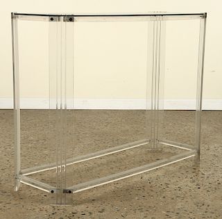 LUCITE AND GLASS CONSOLE TABLE CIRCA 1980