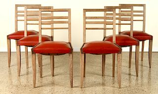 SET 6 FRENCH CERUSED OAK DINING CHAIRS C.1950