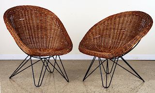 PAIR FRENCH RATTAN AND IRON CHAIRS C.1960