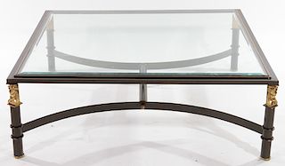 EMPIRE STYLE IRON BRASS COFFEE TABLE GLASS TOP