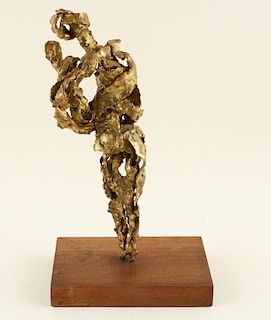 ABSTRACT GILT METAL FIGURAL SCULPTURE WOOD BASE