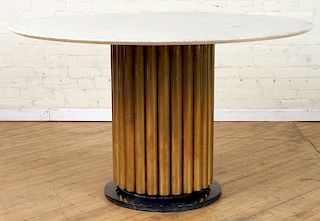 MID CENTURY MODERN MARBLE TOP TABLE BRASS BASE