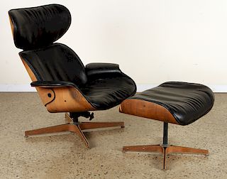 EAMES STYLE CHAIR AND OTTOMAN BY PLYCRAFT
