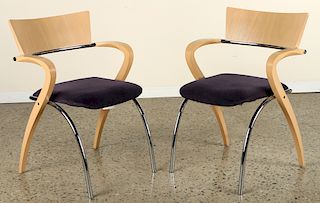 PAIR DINING CHAIRS UPHOLSTERED SEAT BY KRUG