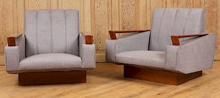 RESTORED PAIR LOUNGE CHAIRS ANGLED ARMS C. 1960