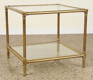 2 TIERED BRASS GLASS BAMBOO SIDE TABLE 1970