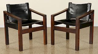 PAIR CAMPAIGN STYLE WENGE WOOD ARM CHAIRS C.1960