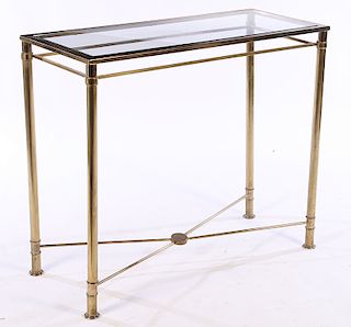 MODERN BRASS PLATED CONSOLE TABLE GLASS TOP 1970