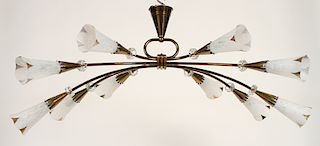 BRONZE AND CRYSTAL FRENCH CHANDELIER C. 1960