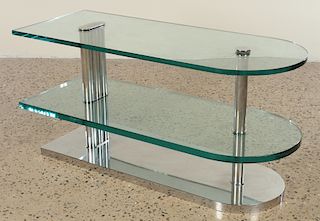 ITALIAN 3 TIER CHROME AND GLASS END TABLE C.1960