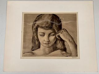Frederic Taubes Etching, Girl Combing her Hair