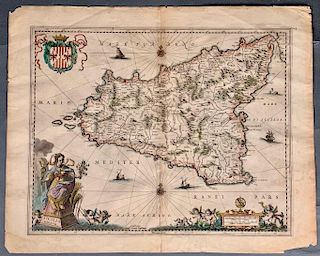 Sicilia Regnum, Johannes Janssonius, 17th Century Map