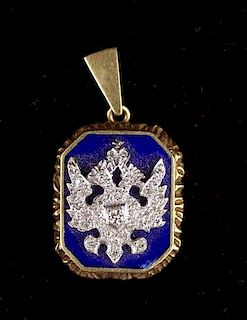 P. Cordier Double Headed Eagle Gold and Stone Pendant