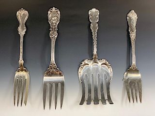 Four American Sterling Serving Forks