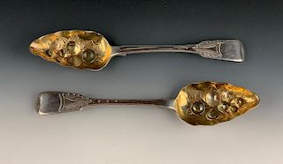 Pair of English Silver Berry Spoons, London, 1814