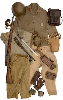 **Japanese WWII Uniform, Field Gear and Rifle With Bayonet 