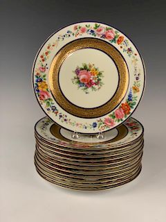 12 Limoges Hand Painted Dinner Plates