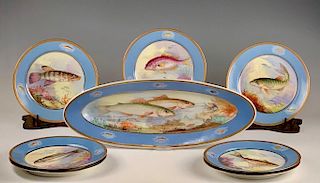 Limoges Hand Painted Fish Service