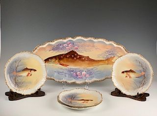 Limoges Fish Platter and Four Plates