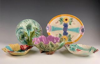 Lot of Five Majolica Dishes