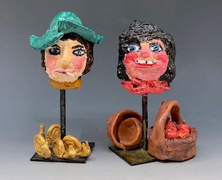 Pair of Glazed Ceramic Heads by Renate Nacinovic