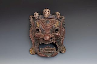 Himalayan Fearsome Mahakala Deity Mask with Skull Crown