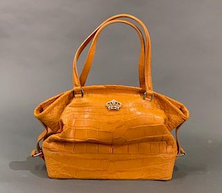 The Swan Collection Amber Alligator Skin Day Bag