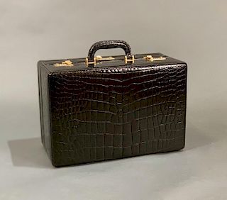 The Swan Collection Black Crocodile Vanity Case
